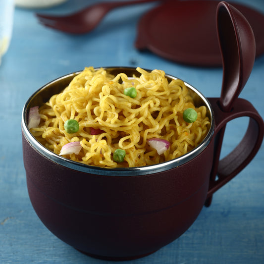 Stainless Steel Noodles & Soup Bowl with Lid, Handle, Spoon & Fork – Insulated Food Bowl