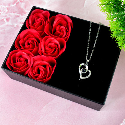 Handmade Eternal Rose Gift Box with "I Love You" Necklace – Romantic Gift for Women