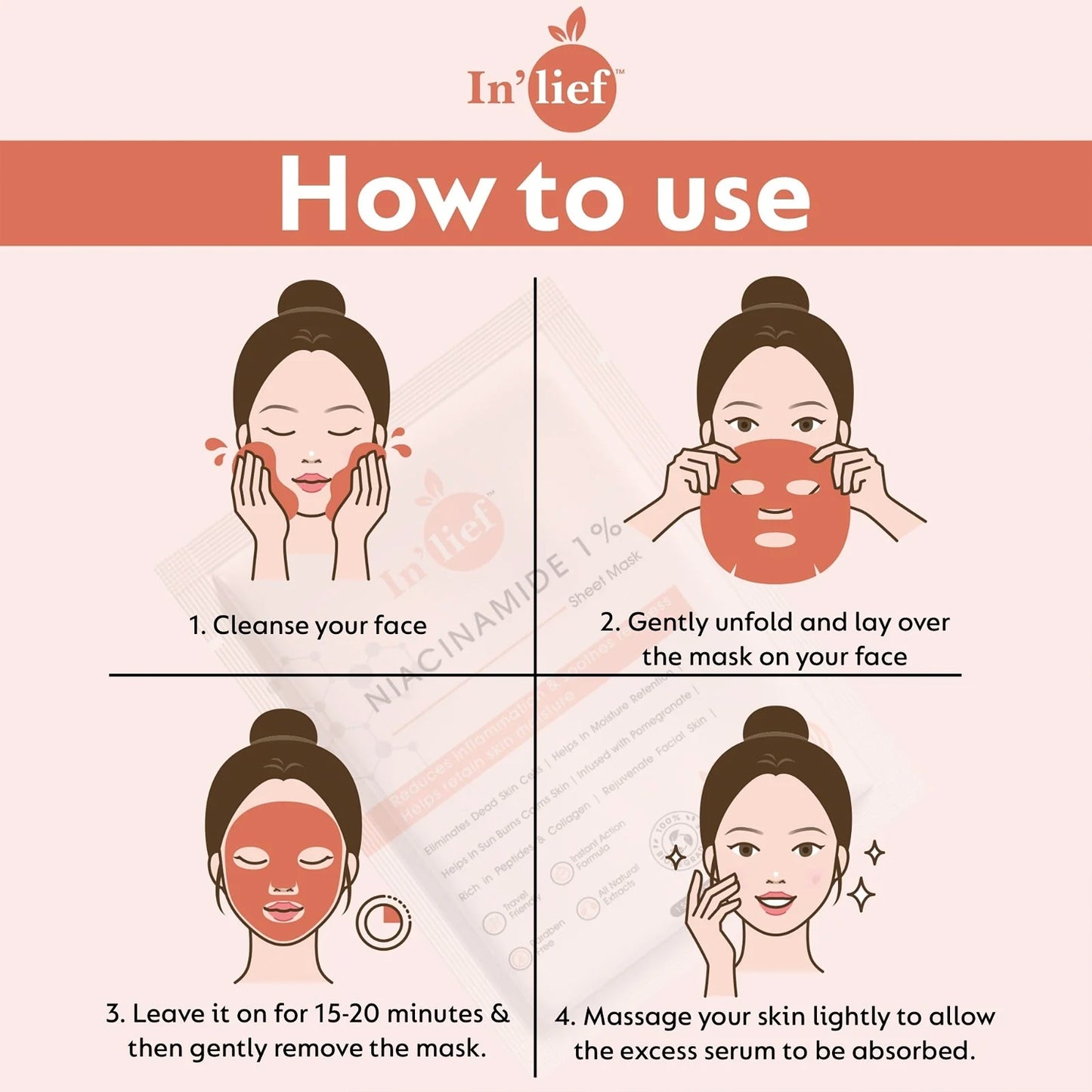 In’lief Niacinamide 1% Hydrating & Calming Facial Sheet Mask – With Pomegranate Extract (1 Pc)