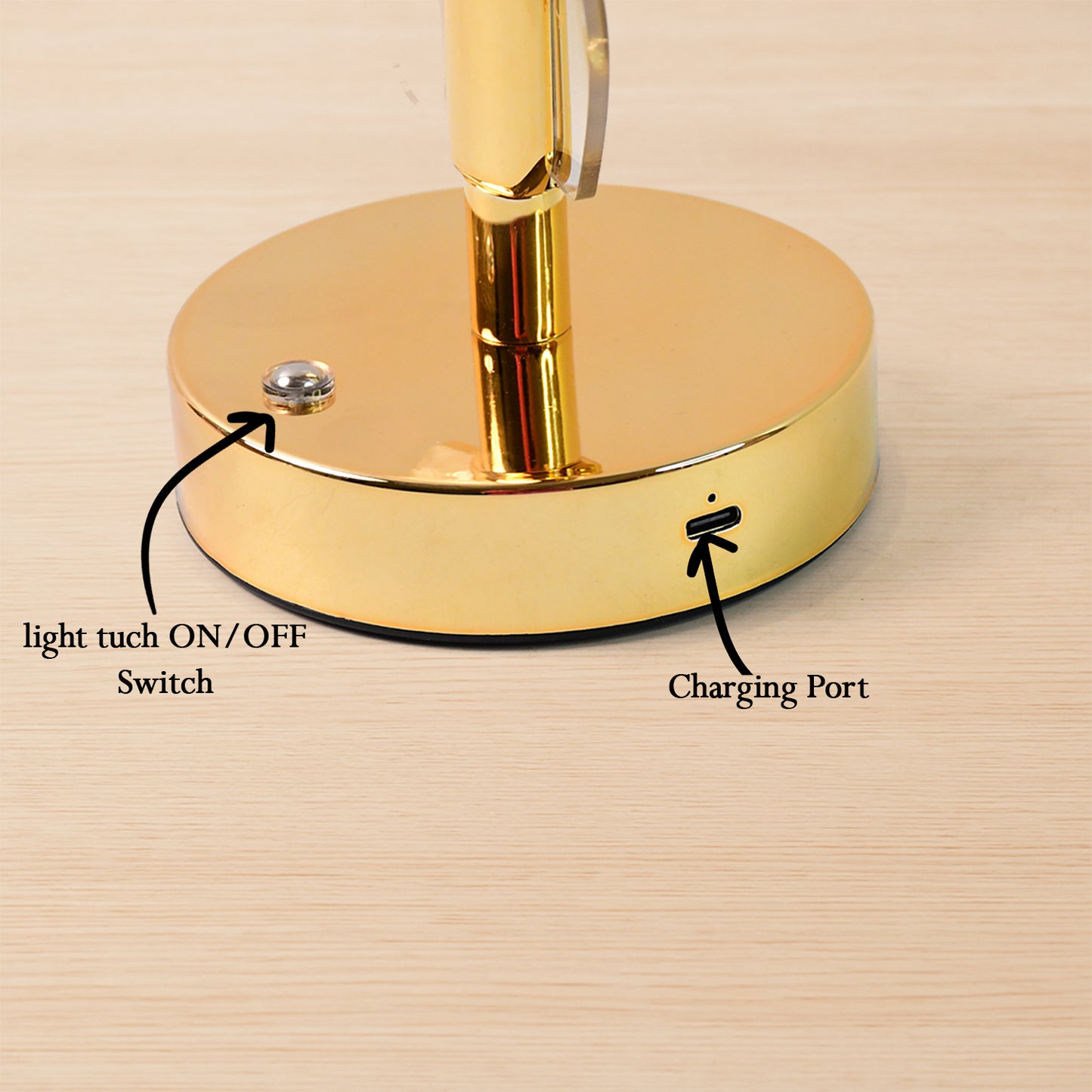 Luxury Golden Leaf Crystal LED Table Lamp with USB Charging