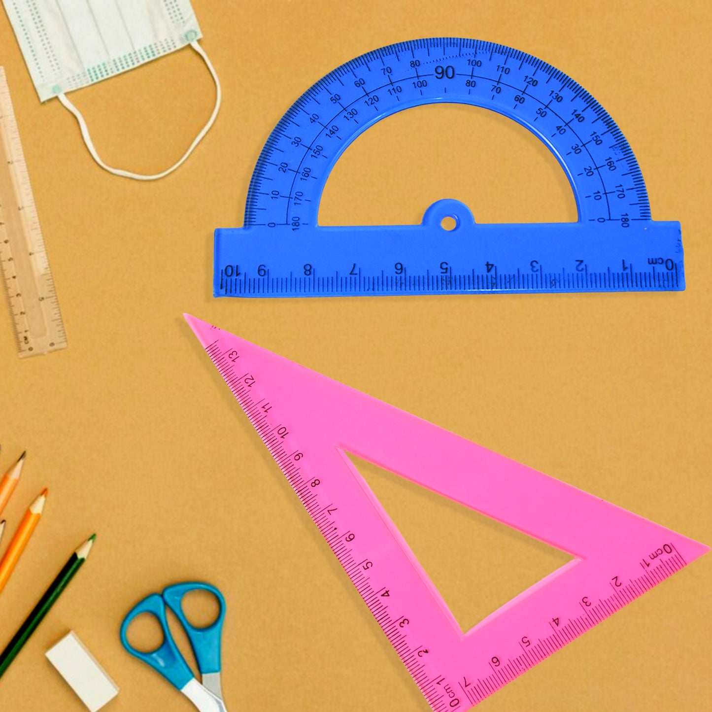 4-Piece Geometry Set – Triangle, Protractor & Straight Ruler | Clear Plastic Drafting Kit