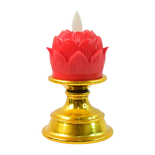Lotus Shaped LED Flameless Candle with Decorative Holder – Battery Operated (1 Pc)