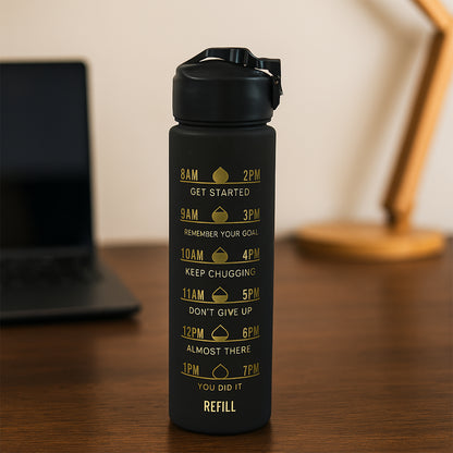 2-Pc Black Motivational Water Bottle Set – 900ML & 300ML, Leakproof