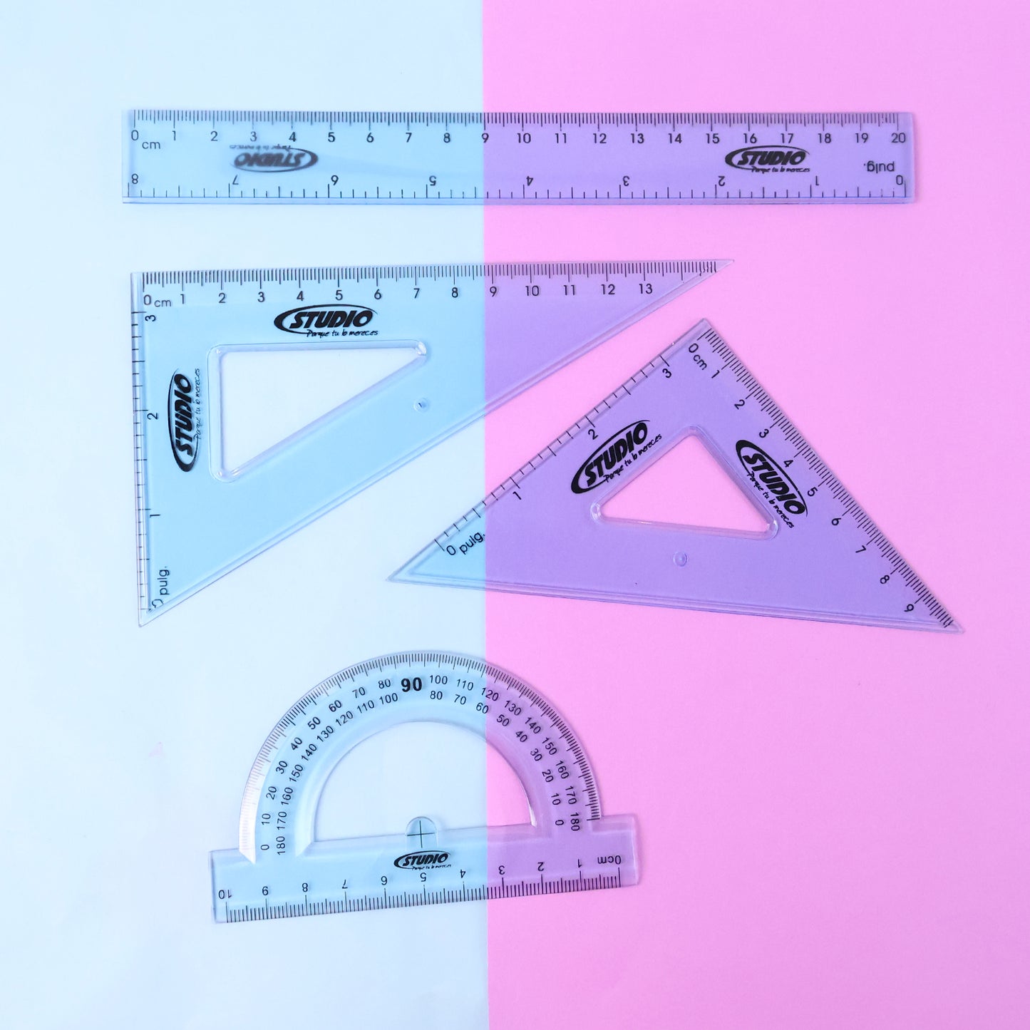 4-Piece Transparent Geometry Set – Ruler, Protractor & Set Squares | Zipper Pouch