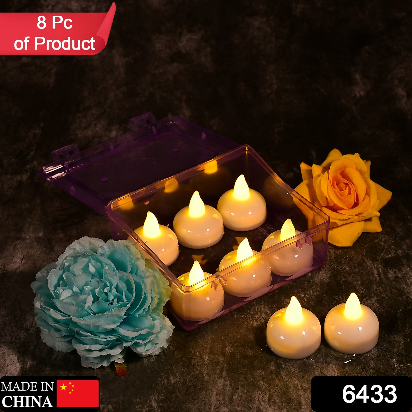 Set of 8 Flameless Floating Tealight Candles with Box – Battery Operated