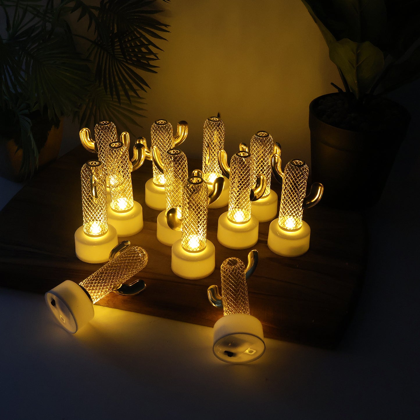 Set of 12 Decorative Cactus Shaped Flameless LED Candles – Quirky Flickering Glow