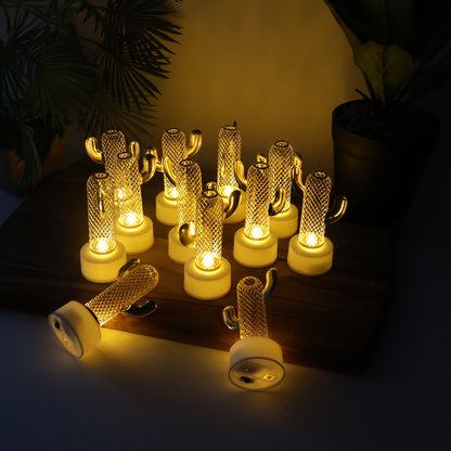 Set of 12 Decorative Cactus Shaped Flameless LED Candles – Quirky Flickering Glow
