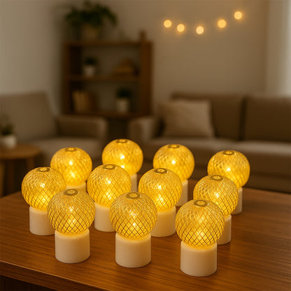 12 Pcs LED Ball Decorative Lights – Warm White Mesh Design