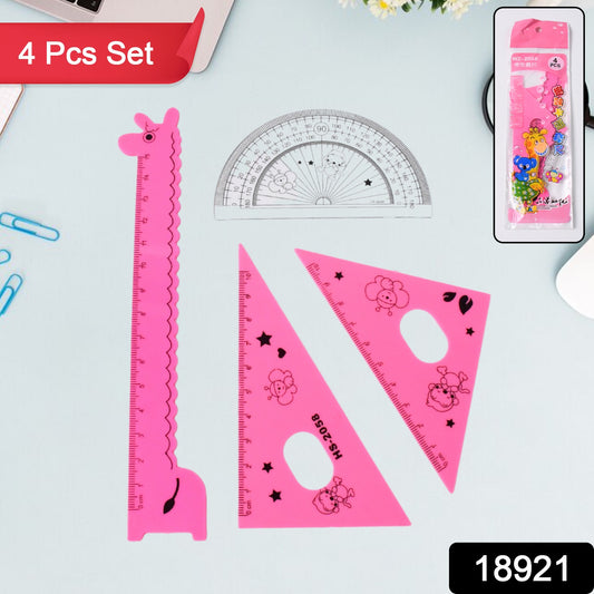 Cute Cartoon Giraffe Ruler Set – 4 Pcs (Scale, Meter & Triangle Rulers)