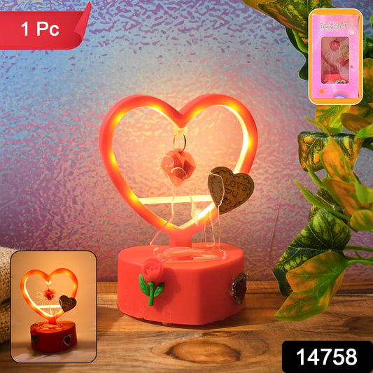 Romantic Heart-Shaped LED Light with Hanging Hearts & Rose – Gift for Loved Ones