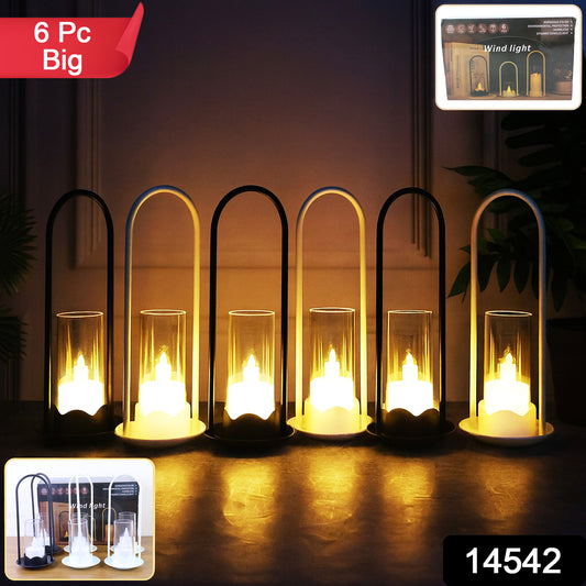 Set of 6 Big Wind Light Style Flameless LED Candles – Warm Glow Home Décor Lights