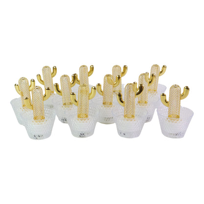 Cactus Shape LED Tealight Candles with Transparent Cup Holders – 12 Pc