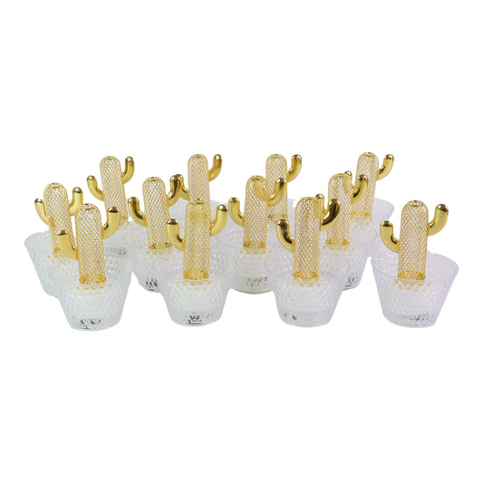 Cactus Shape LED Tealight Candles with Transparent Cup Holders – 12 Pc