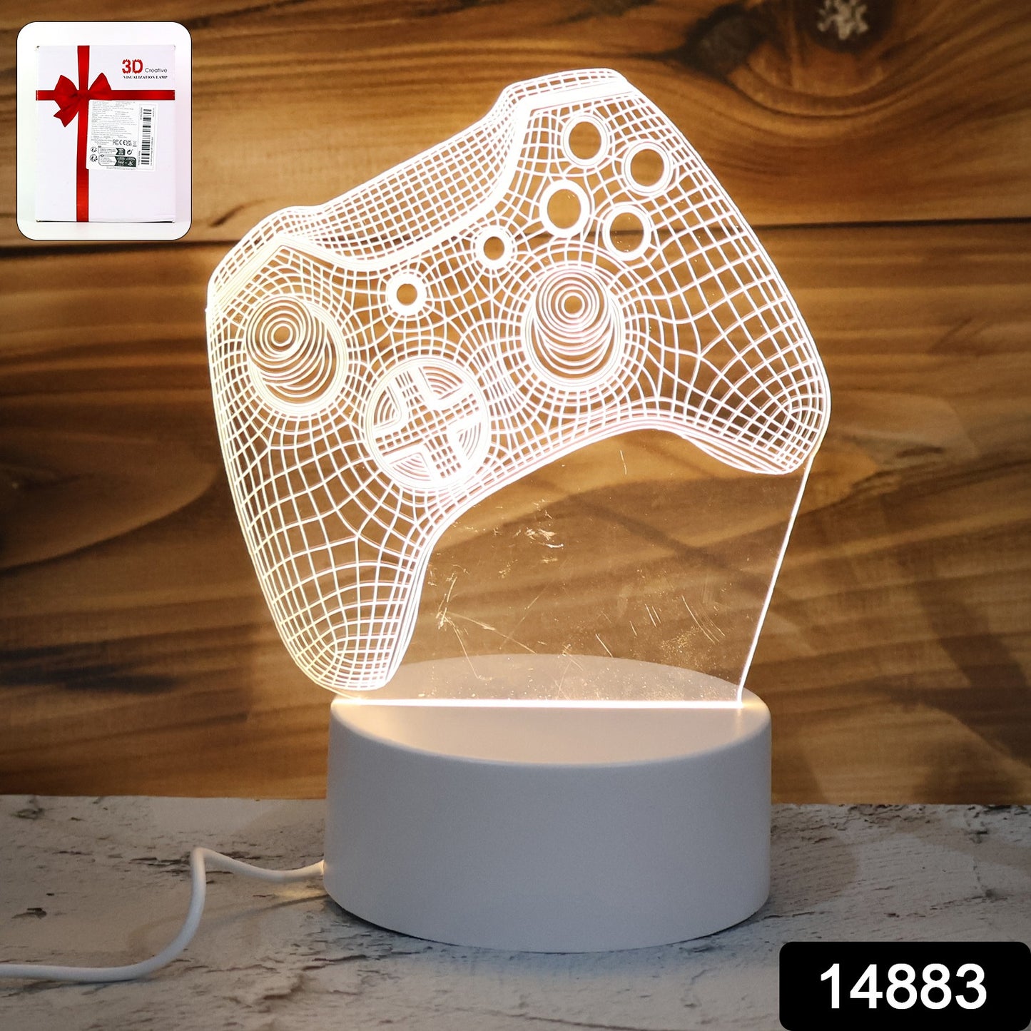 3D Illusion LED Night Lamp – Gaming Controller Design (USB Powered)