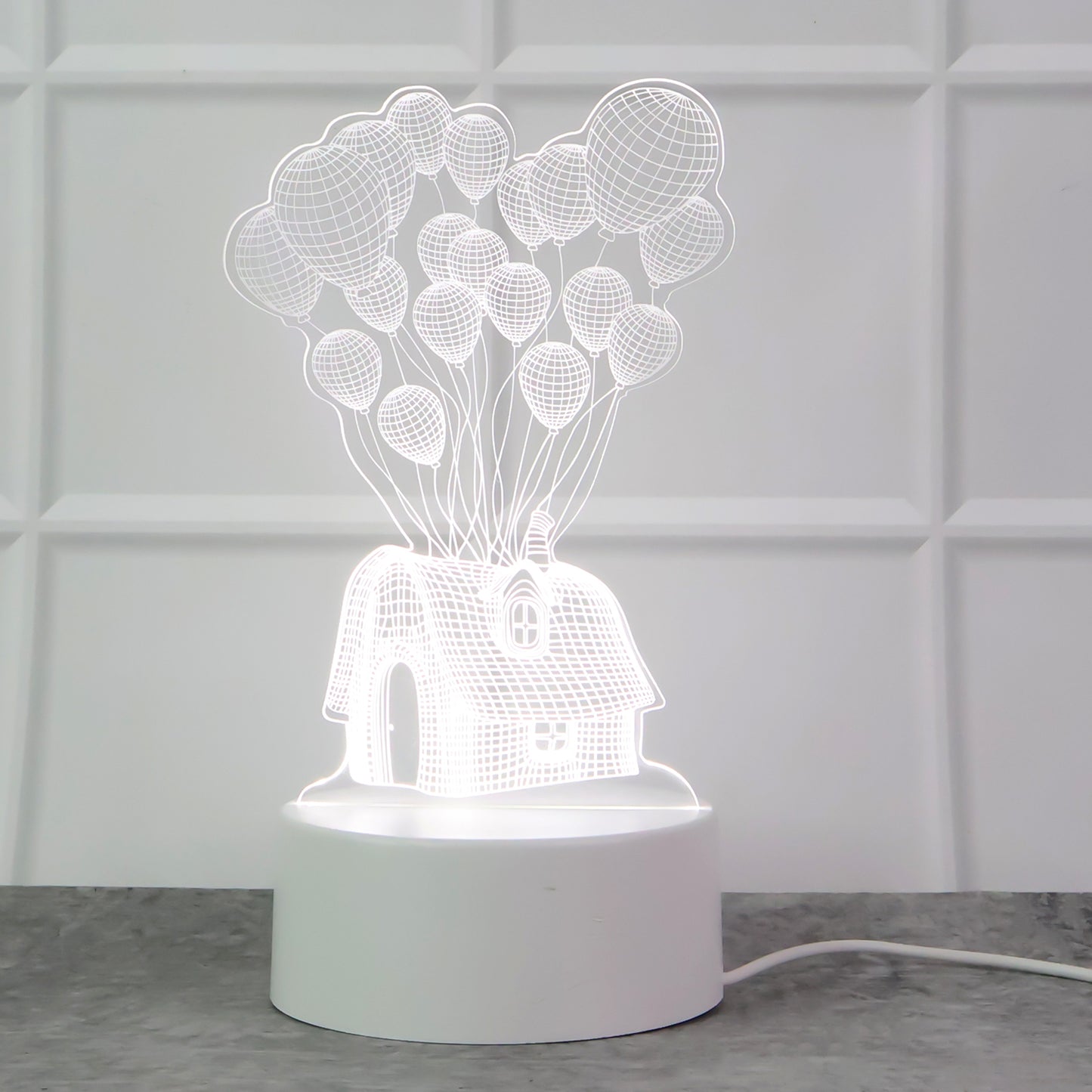 3D Illusion LED Night Lamp – House & Balloons Design