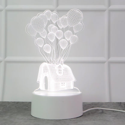 3D Illusion LED Night Lamp – House & Balloons Design