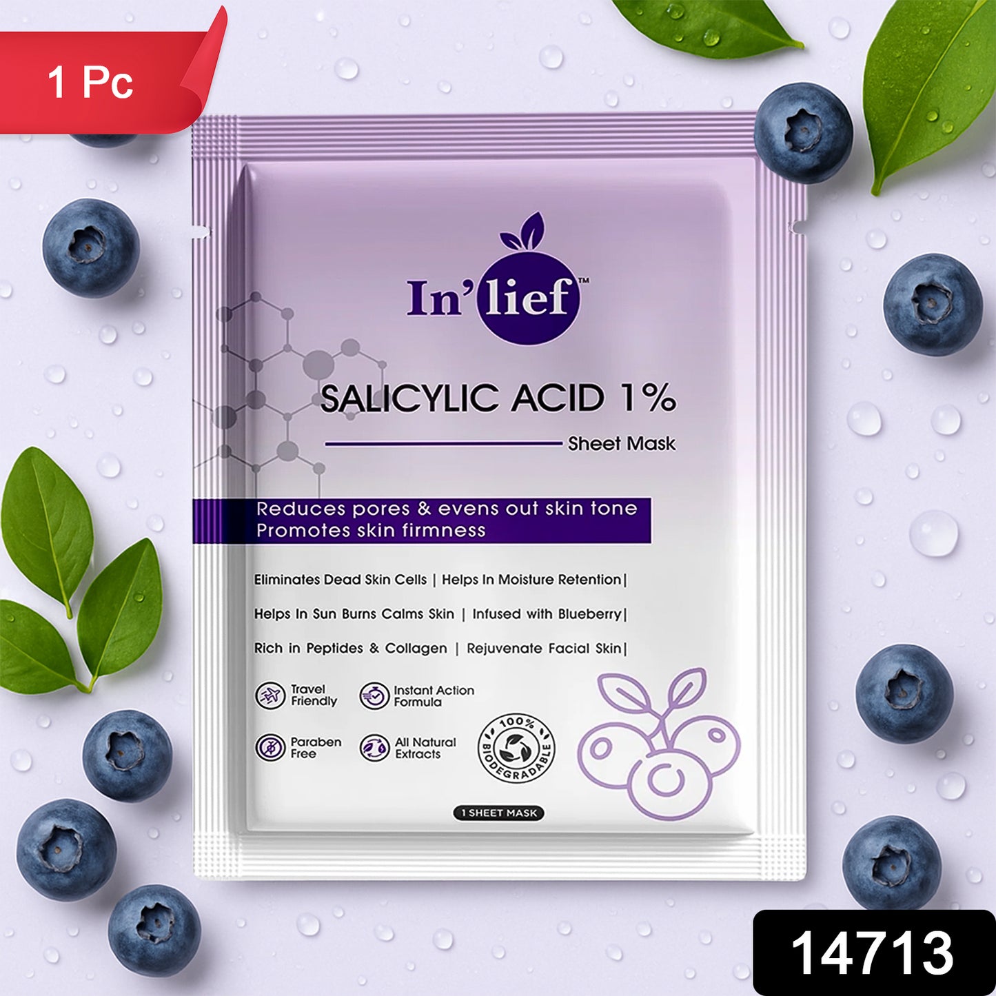 In’lief Salicylic Acid 1% Pore-Refining Facial Sheet Mask – Acne Control & Skin Firming