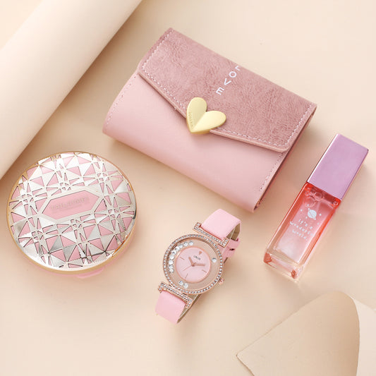 Women’s Fashion Gift Set – Quartz Watch, Perfume, Air Cushion & Wallet - Fanbuluxe