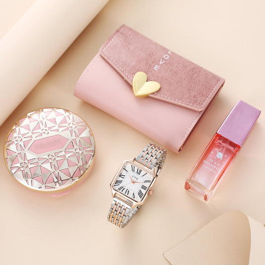 Women’s Fashion Gift Set – Quartz Watch, Perfume, Air Cushion & Wallet - Fanbuluxe