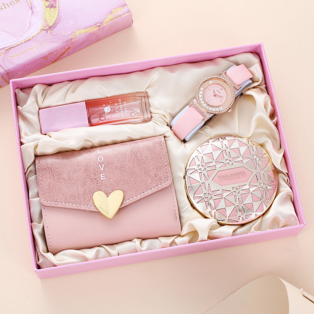 Women’s Fashion Gift Set – Quartz Watch, Perfume, Air Cushion & Wallet - Fanbuluxe