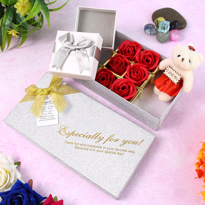 Valentine’s Day Gift Set – Designer Teddy & Roses Box