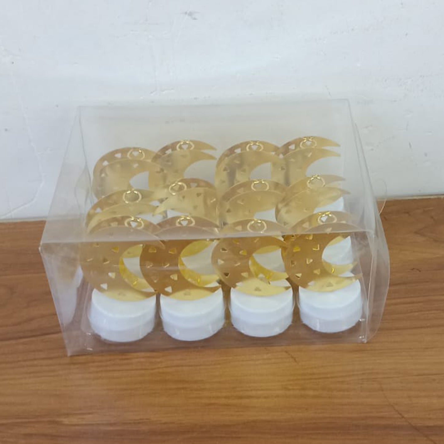 Set of 12 Decorative Moon Shaped Flameless LED Candles – Warm Yellow Glow