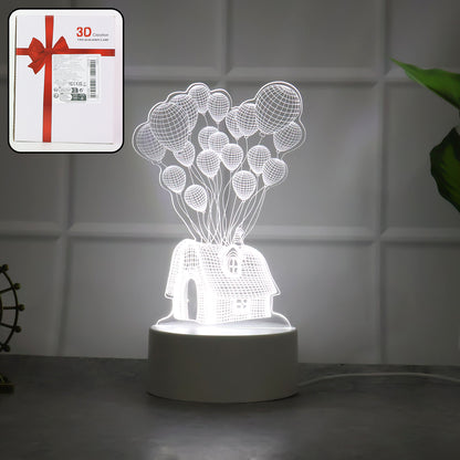 3D Illusion LED Night Lamp – House & Balloons Design