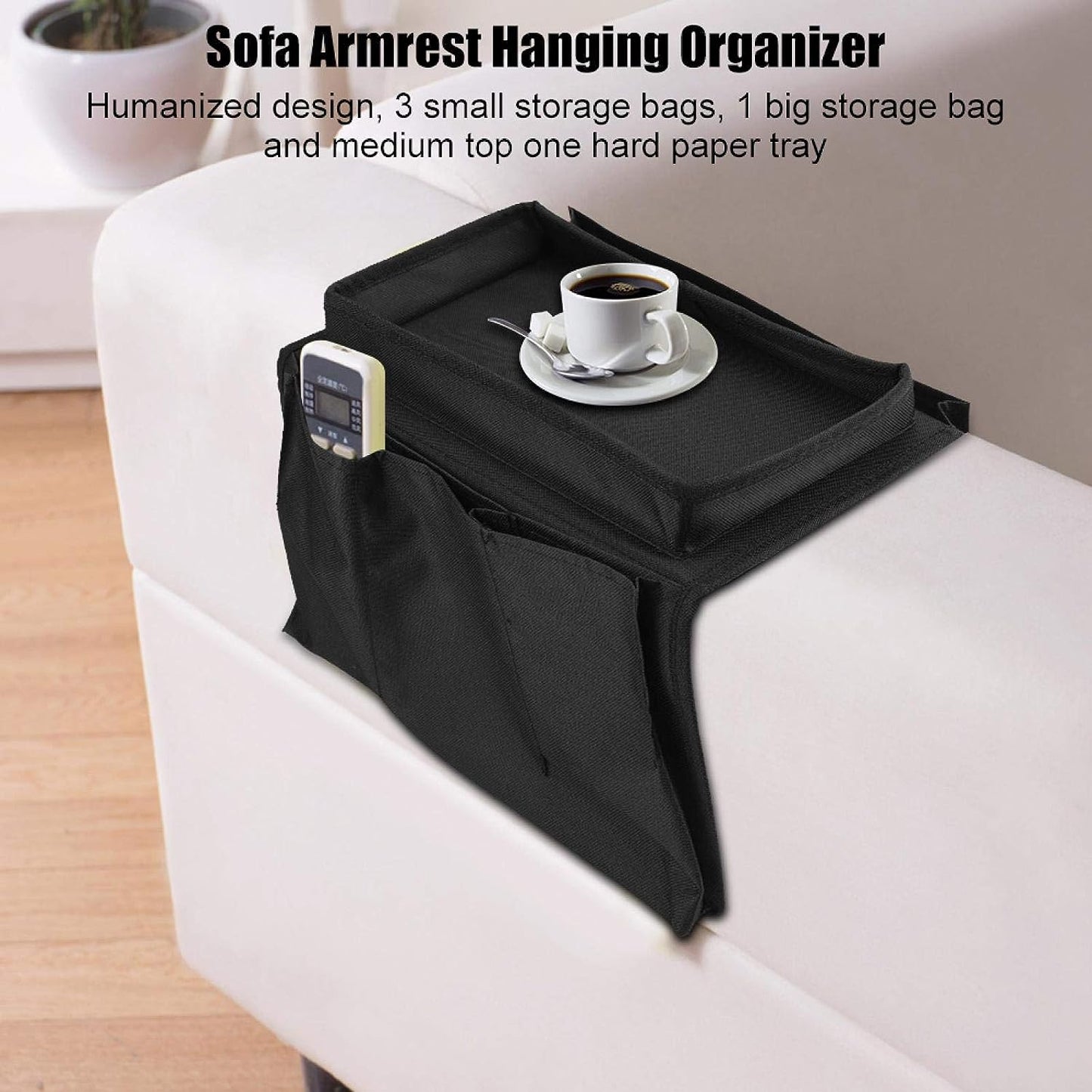 Sofa Armrest Hanging Storage Bag – Organizer for Books, iPad & Remotes (Black)
