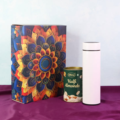Premium Festive Gift Hamper Box with Stainless Steel Bottle & Effete Kulfi Almond Chocolate
