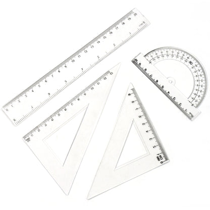 Plastic Geometry Set – 4 Pieces | Triangle, Ruler & Protractor Drafting Kit