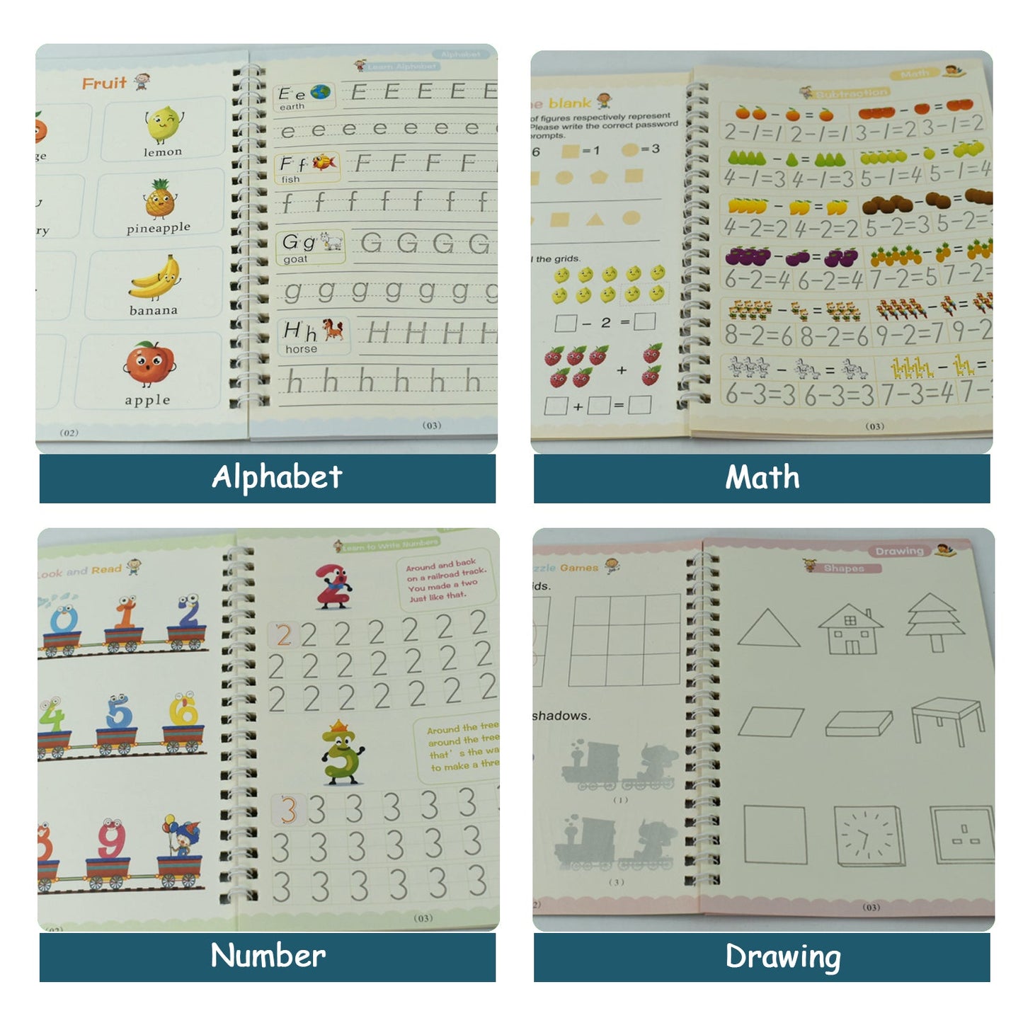 8075 4 Pc Magic Copybook Set with Pen Case, Holder & Refills – Kids & Adults