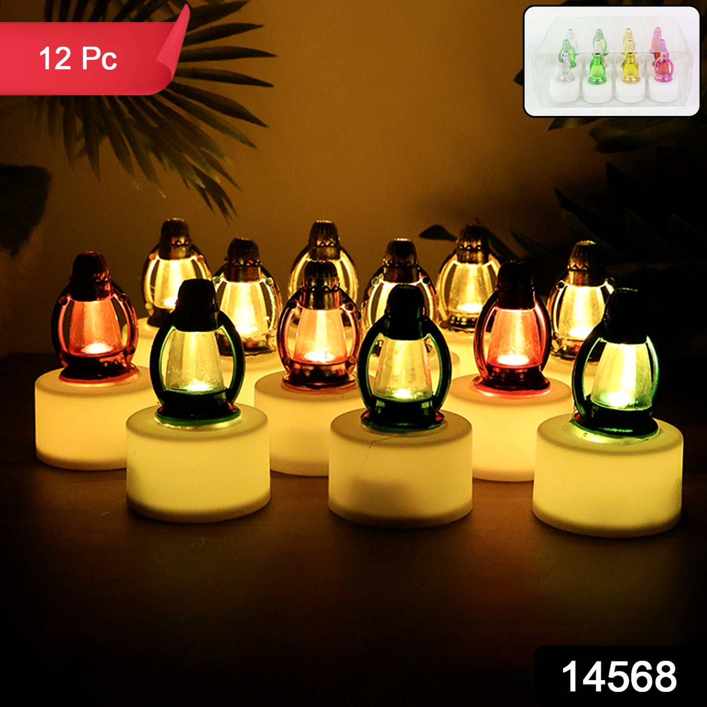 Set of 12 LED Multicolor Flameless Candle Lamps – Battery Operated
