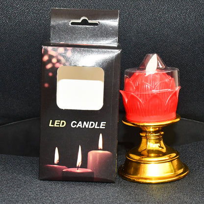 Lotus Shaped LED Flameless Candle with Decorative Holder – Battery Operated (1 Pc)