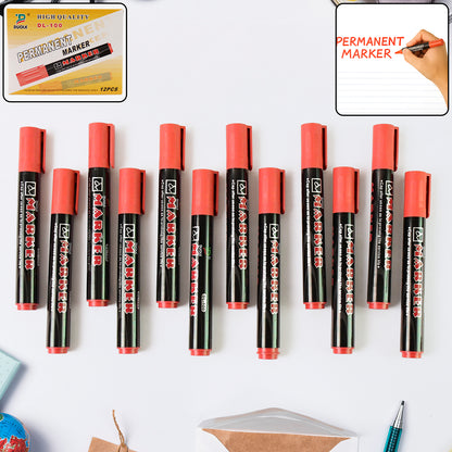 Premium Red Marker Pen Set – 12-Pack | Permanent, Waterproof & Quick-Dry
