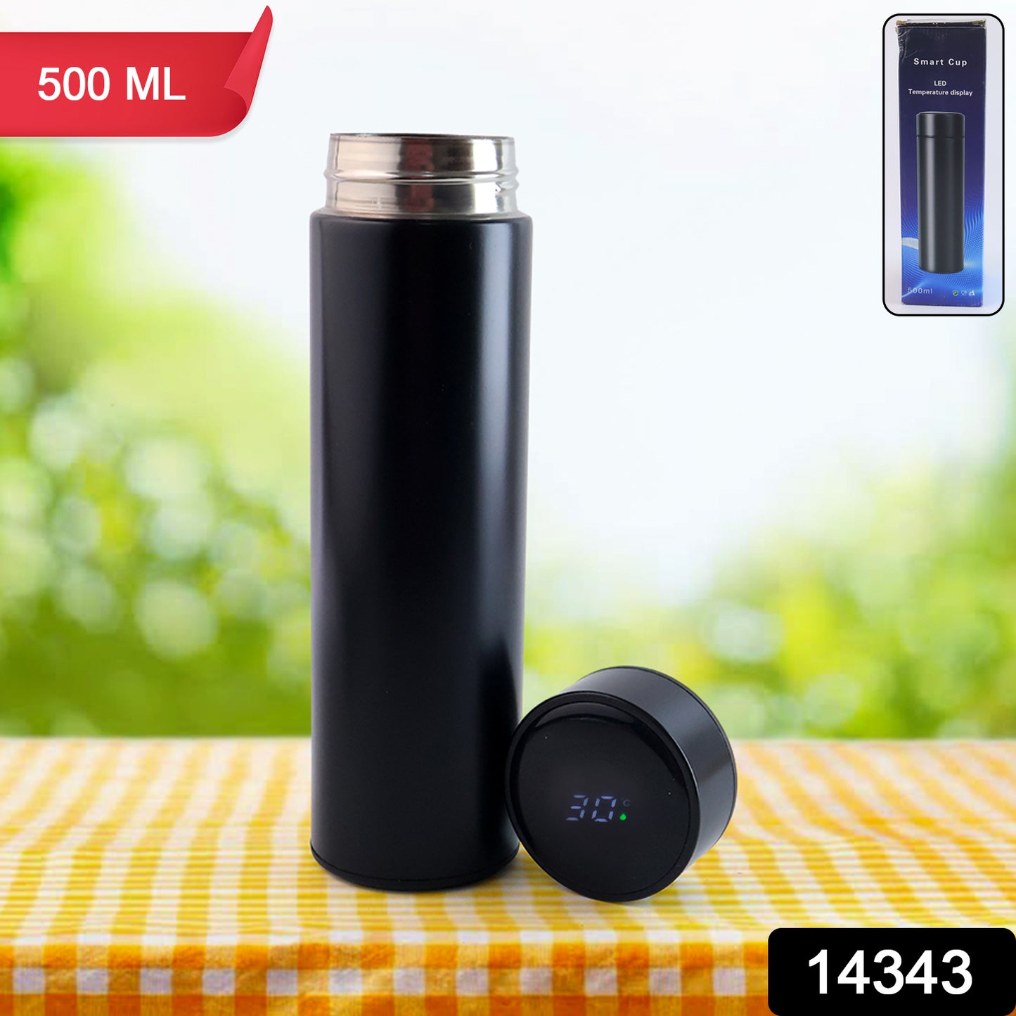 Black Smart LED Temperature Water Bottle – 500ML