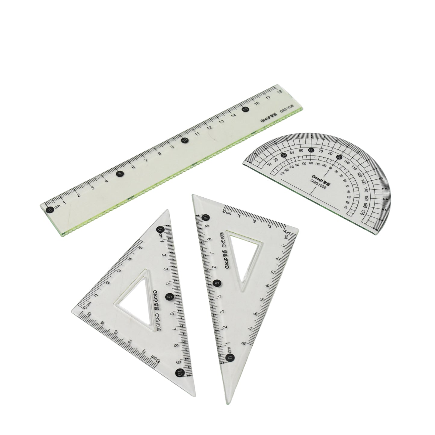 4-Piece Geometry Set – Triangle, Ruler & Protractor | Clear Plastic Drafting Kit