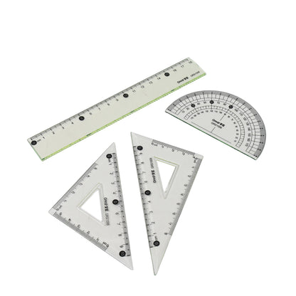 4-Piece Geometry Set – Triangle, Ruler & Protractor | Clear Plastic Drafting Kit