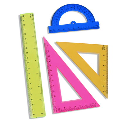 4-Piece Geometry Set – Triangle, Protractor & Straight Ruler | Clear Plastic Drafting Kit