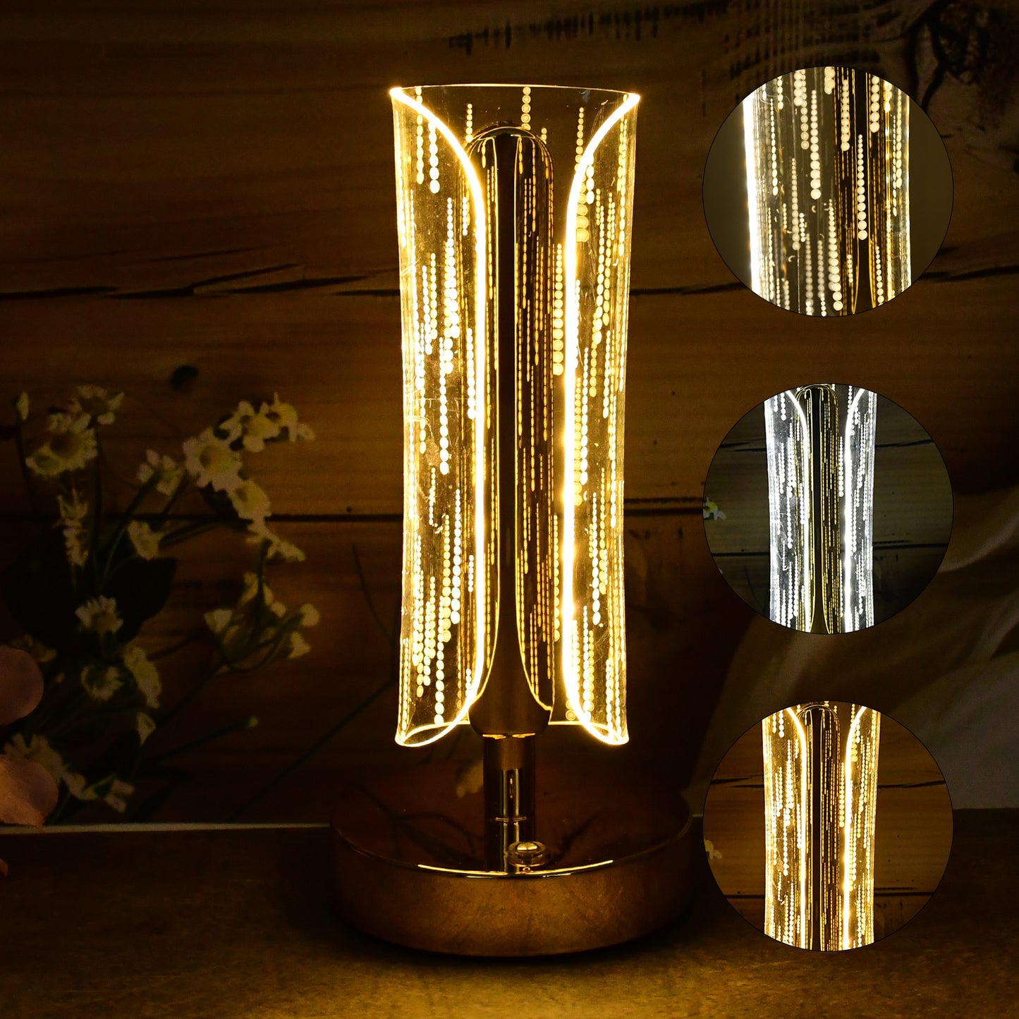 Luxury Tall Cylinder Crystal LED Table Lamp with USB Charging