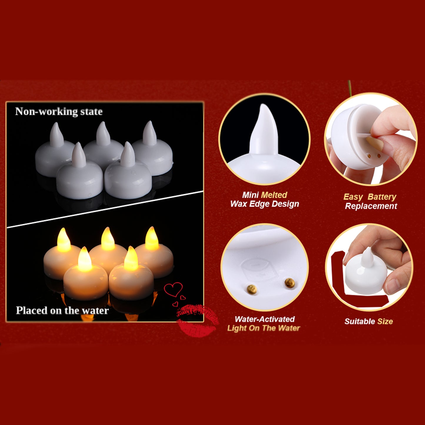 Set of 8 Flameless Floating Tealight Candles with Box – Battery Operated