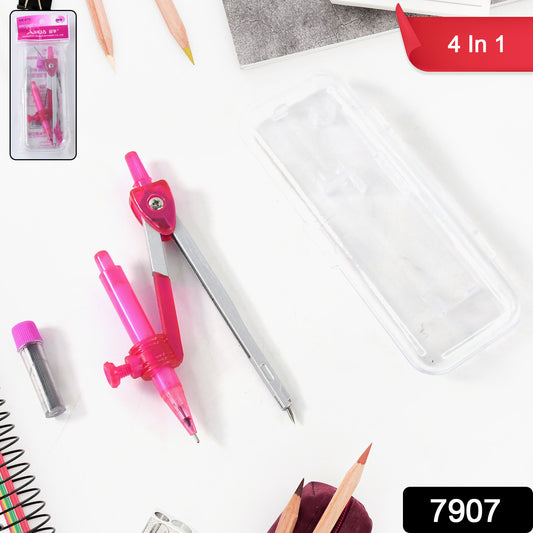 4-in-1 Student Geometry Compass Set – Mechanical Pencil & Extra Lead | Plastic Case