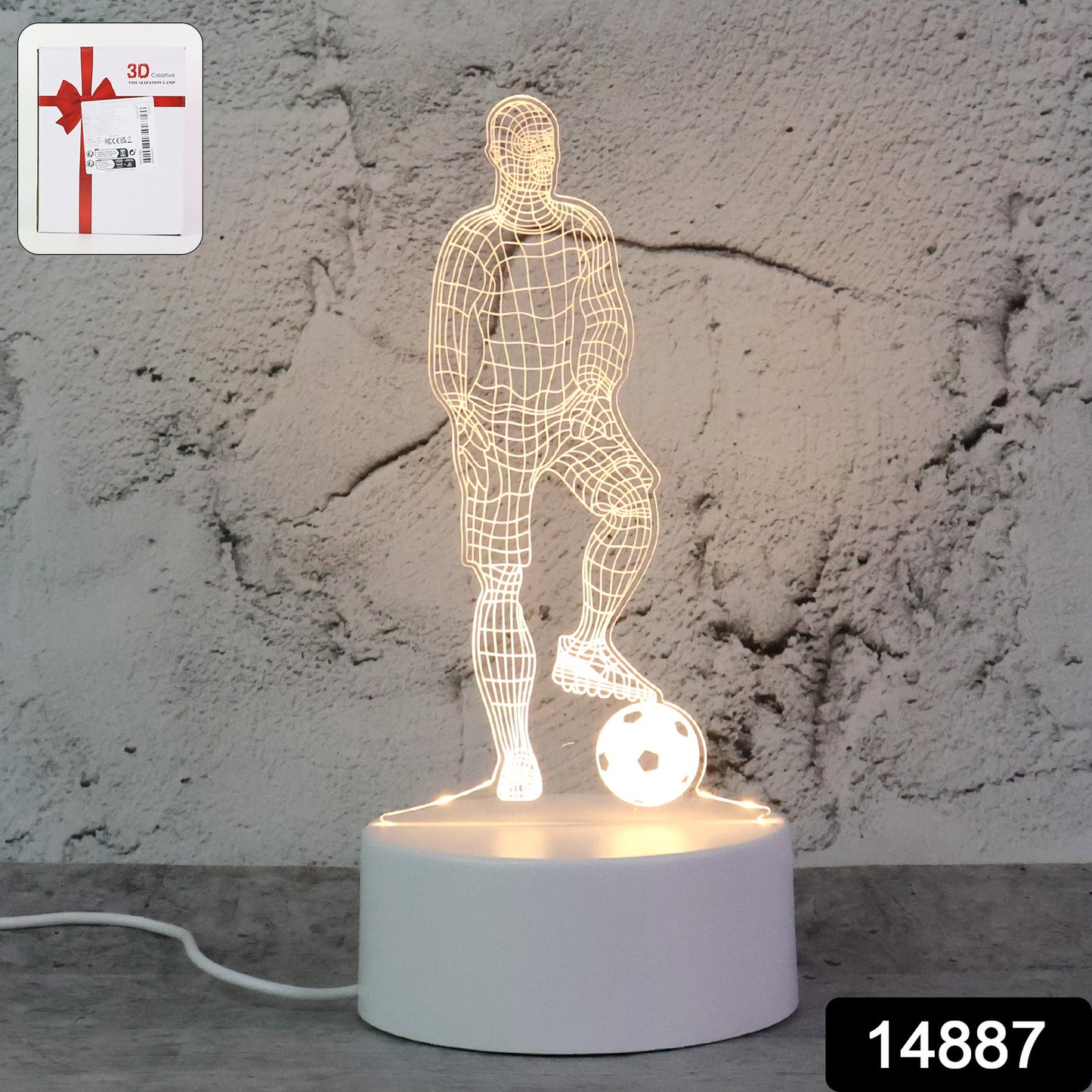 3D LED Night Lamp – Football Player Design, USB Powered