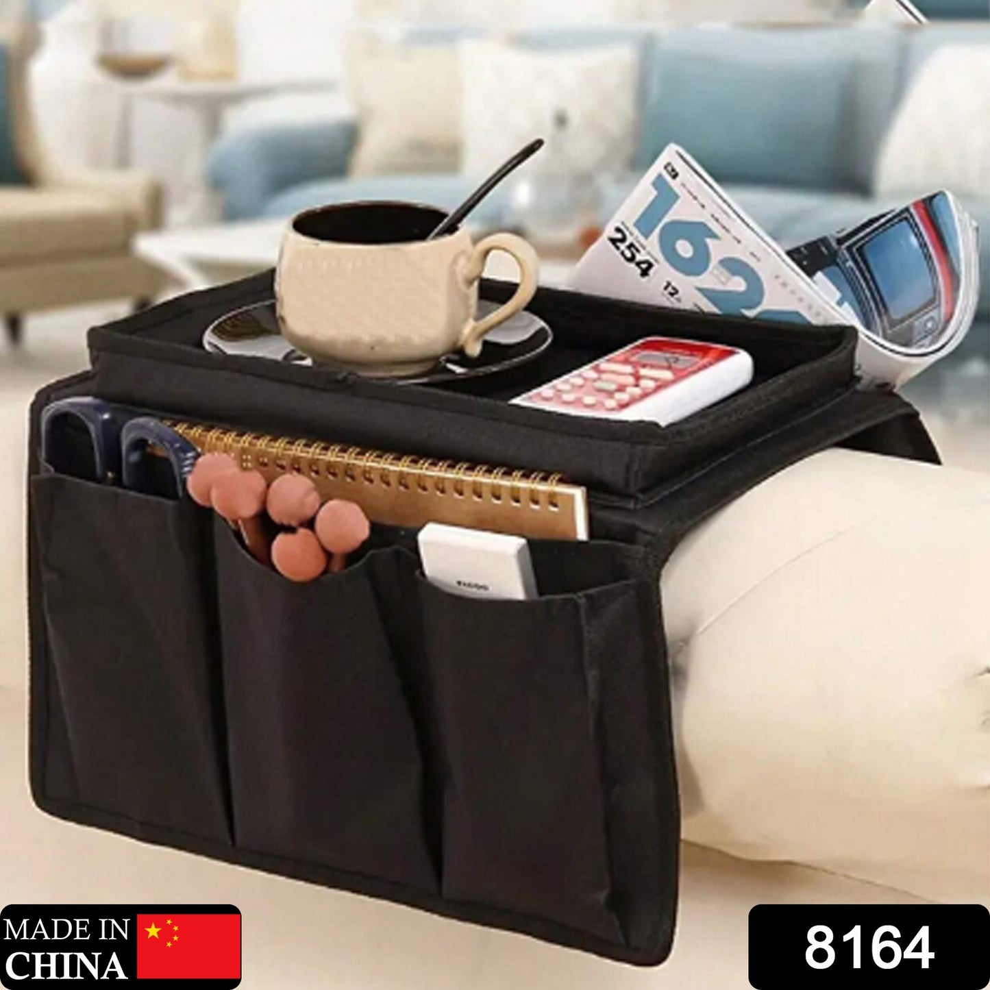 Sofa Armrest Hanging Storage Bag – Organizer for Books, iPad & Remotes (Black)