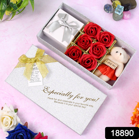 Valentine’s Day Gift Set – Designer Teddy & Roses Box