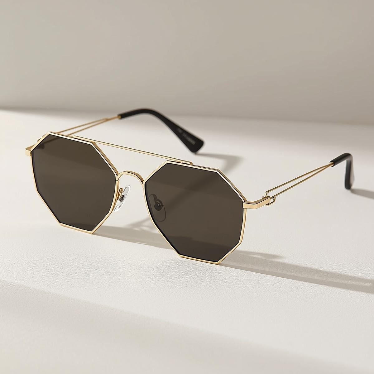 Golden Hexagon Designer Sunglasses for Women – Retro Geometric Elegance | UV Protected