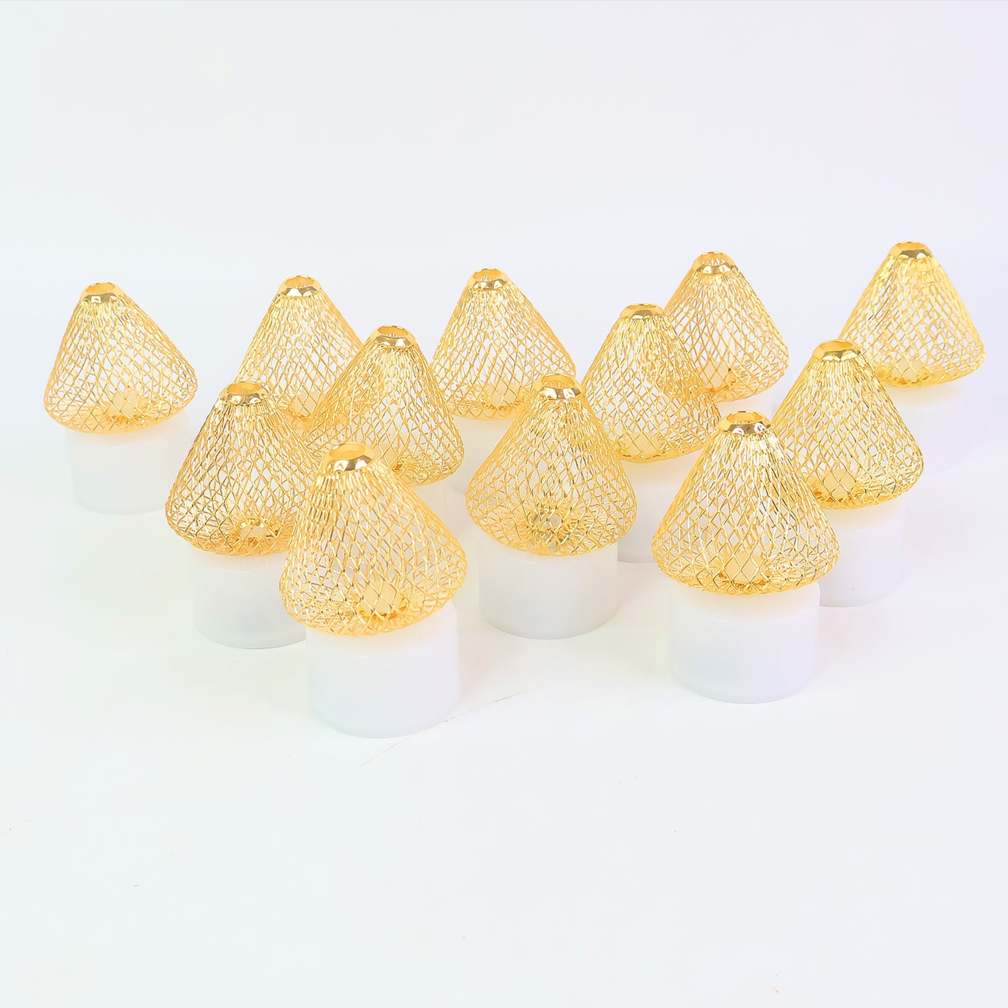 Set of 12 Golden Net LED Flameless Tealight Candles – Battery Operated Decorative Lights