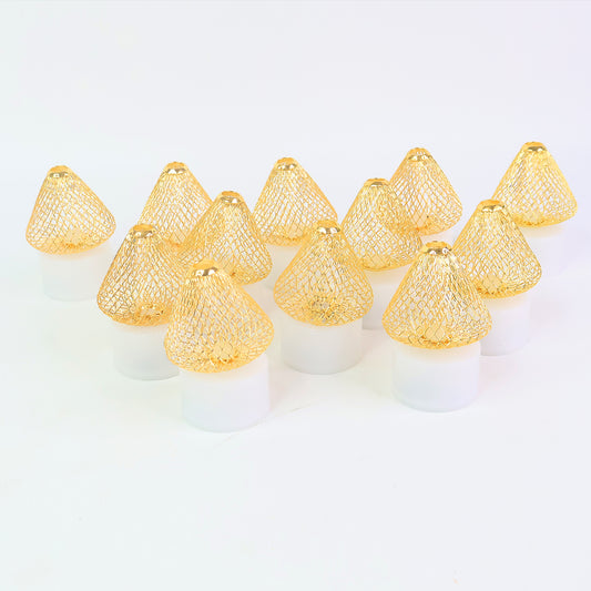 Set of 12 Golden Net LED Flameless Tealight Candles – Battery Operated Decorative Lights