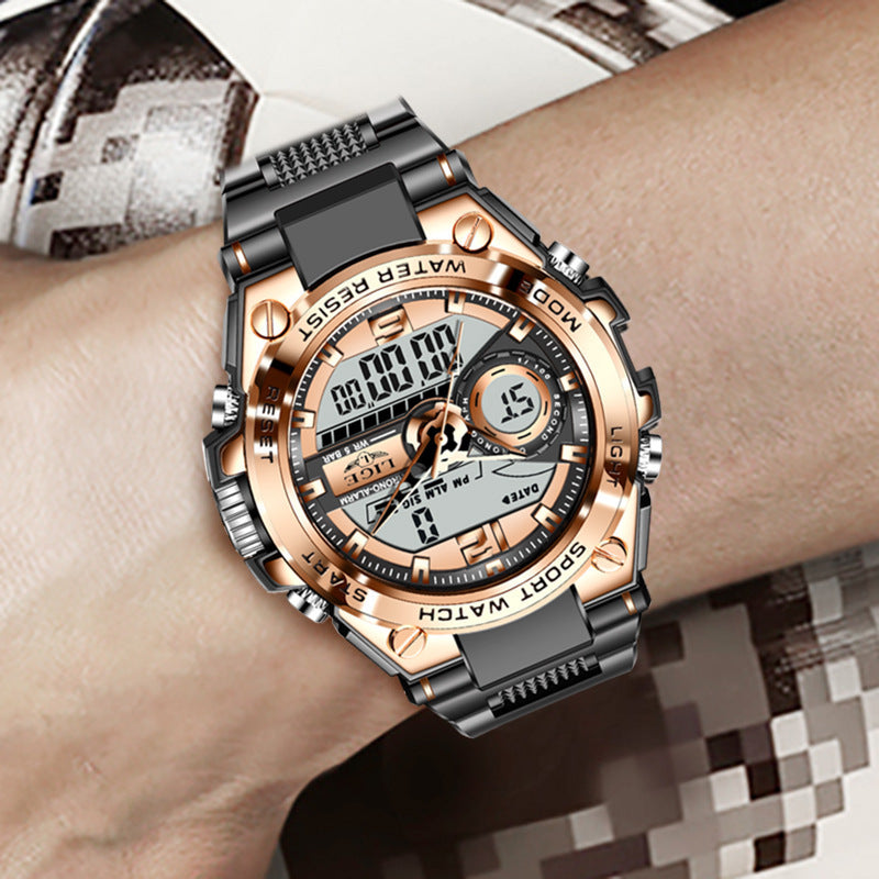 30M Waterproof Leisure Watch – Pointer & Digital Display, Electronic Movement - Fanbuluxe