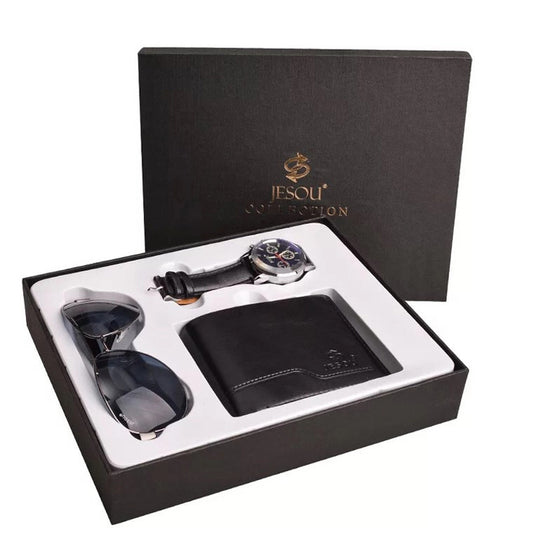 Men’s Gift Set – Boxed Quartz Watch, Multi-Card Wallet, Glasses - Fanbuluxe