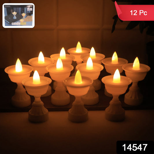 12-Pcs White Water Sensor LED Diyas – Flameless Battery Operated Decorative Lights